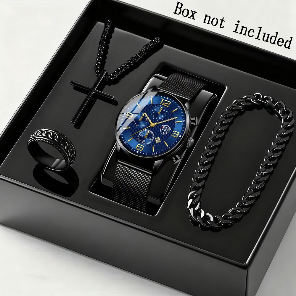 Men Accessories Elegant - 4pcs/set Men'S Elegant Quartz Watch &