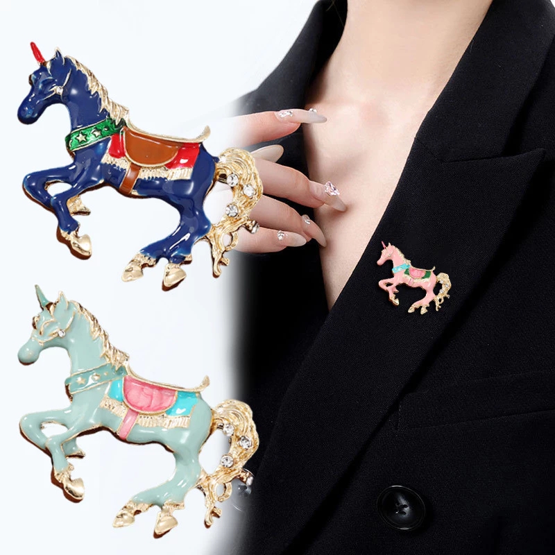 Men Accessories Bouquet - Vintage Enamel Horse Brooches Metal Steed