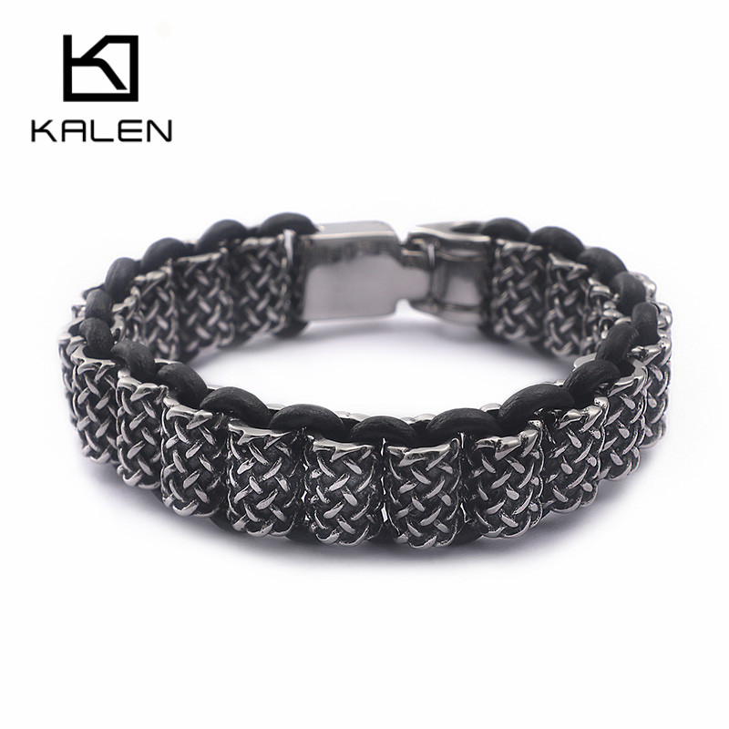 KALEN Vintage Black Leather Li - Men Accessories Ring And Bracelet recension och pris