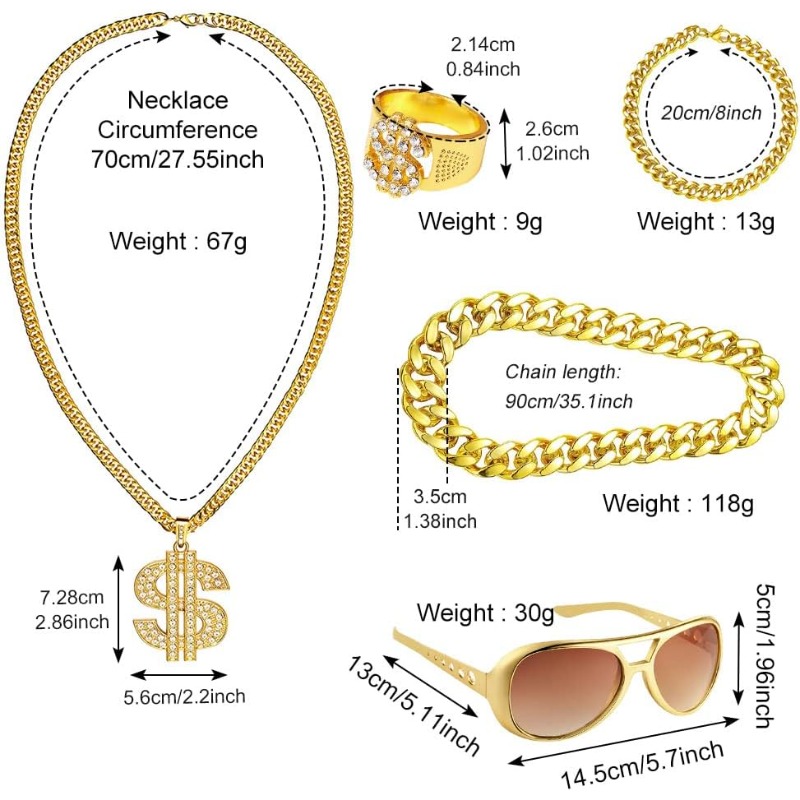 5pcs Hip Hop Costume kit,80s F - Men Accessories Ring And Bracelet recension och pris